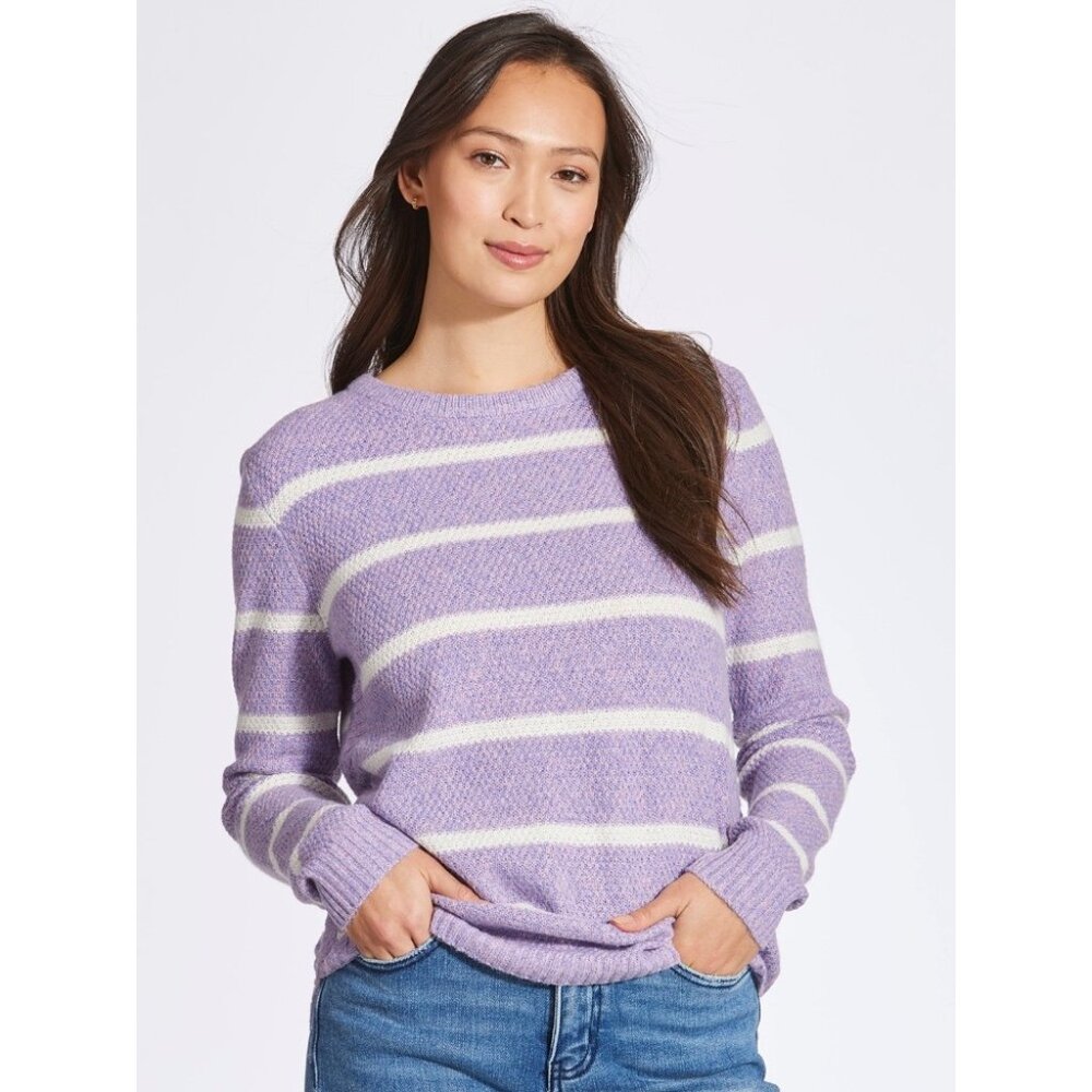 Ivory and purpleStripe Long Sleeve Crew Neck Sweater Size M